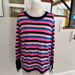 LILLY PULITZER Morgan Striped Crewneck Sweater Rhinestones Buttons XL